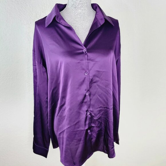 Chigant Purple Button Up Blouse Size XL - Picture 2 of 6
